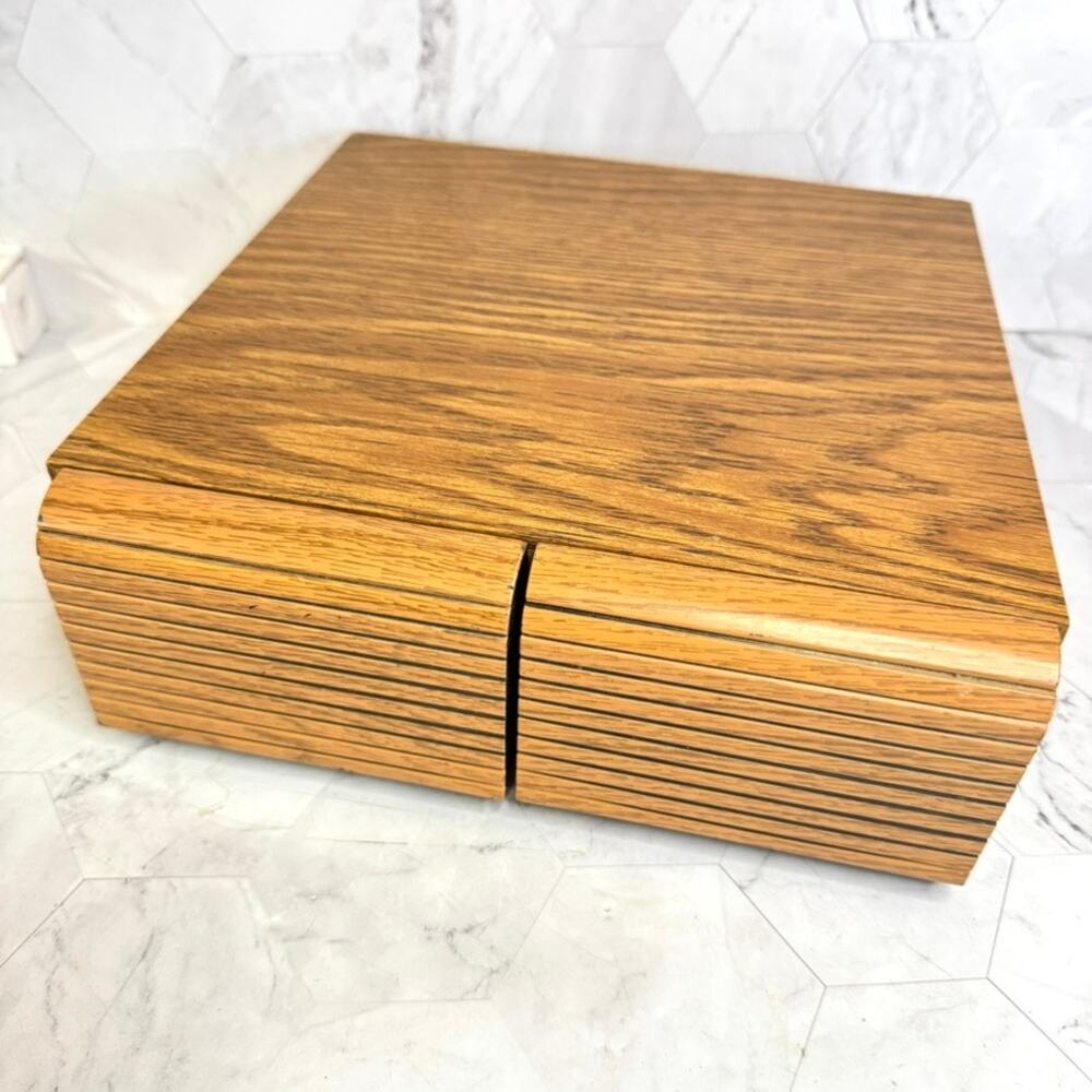 Vintage Cassette Tape Storage Cabinet Case 2 Drawer Faux Wood 24 Audio Holder